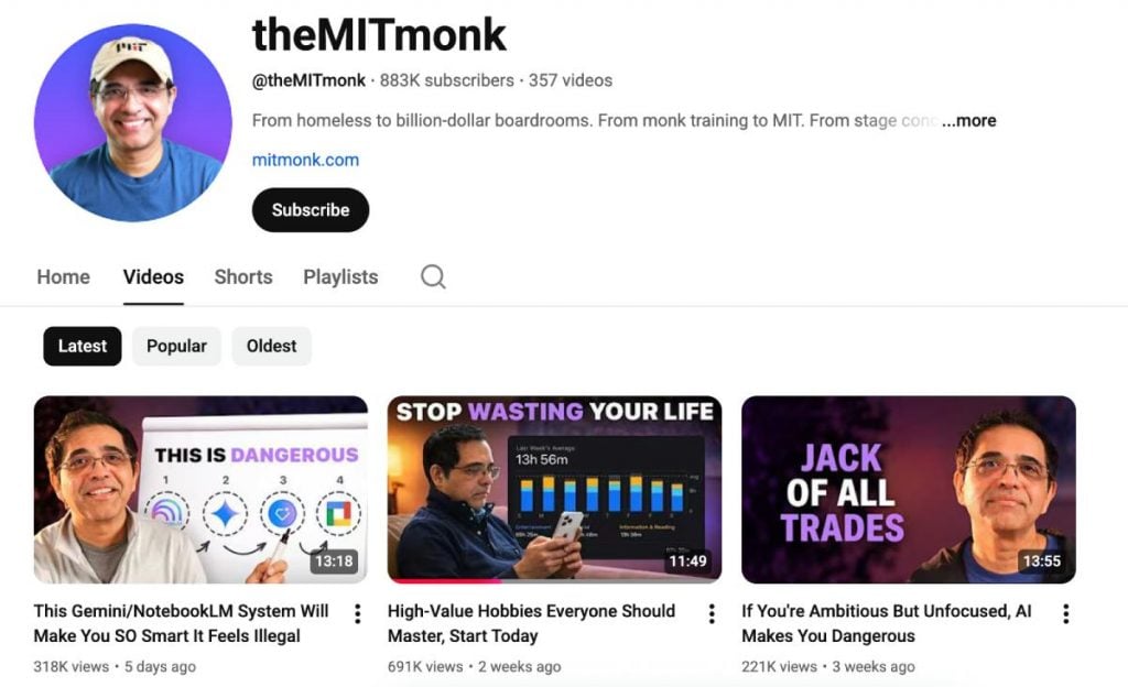theMITMonk的頻道有88萬人訂閱。